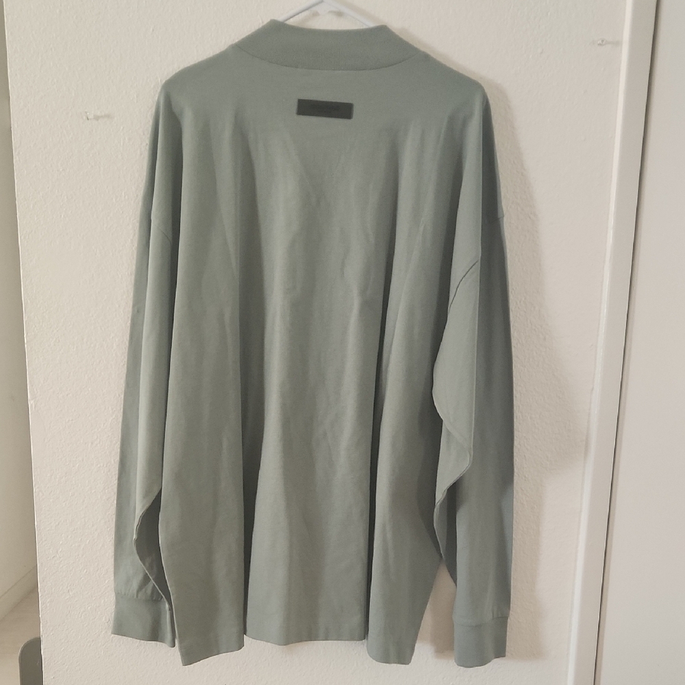 Essentials Men’s Sage Green Embossed Logo Long-Sleeve Tee - Picture 4 of 4